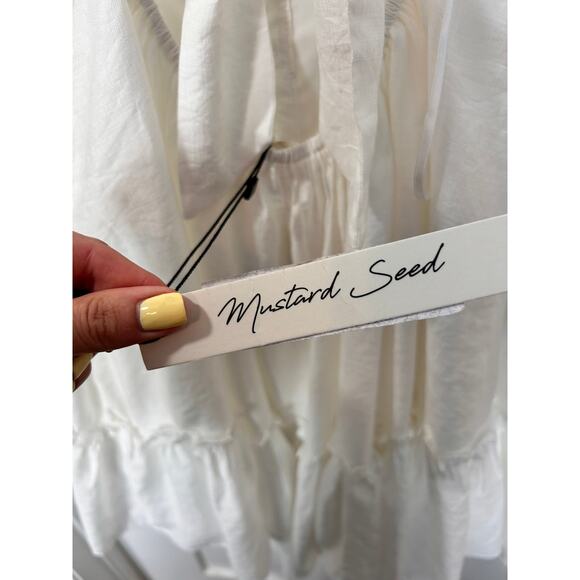 NWT Mustard‎ Seed Women's Lace Trimmed Tie Back Dress Summer White Size Large - Picture 9 of 12
